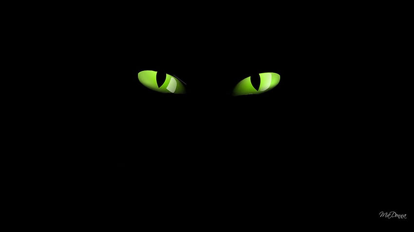 WATCHING, scary, black, creepy, halloween, simple, seeing, cat eyes, green eyes HD wallpaper