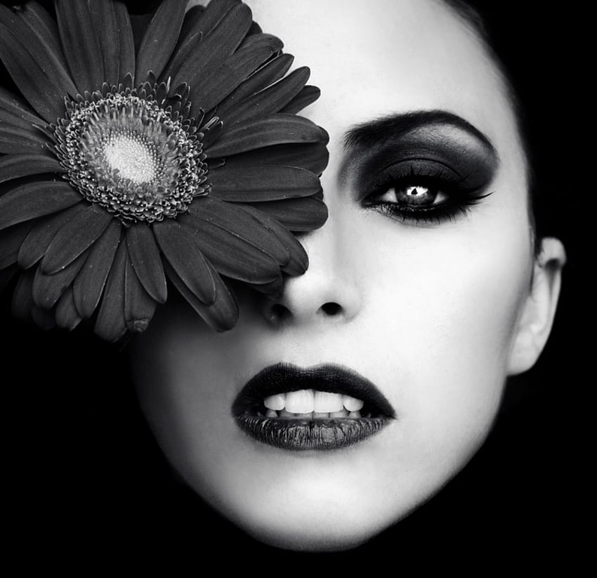 beautiful-white-black-model-flower-eyes-female-hd-wallpaper-pxfuel