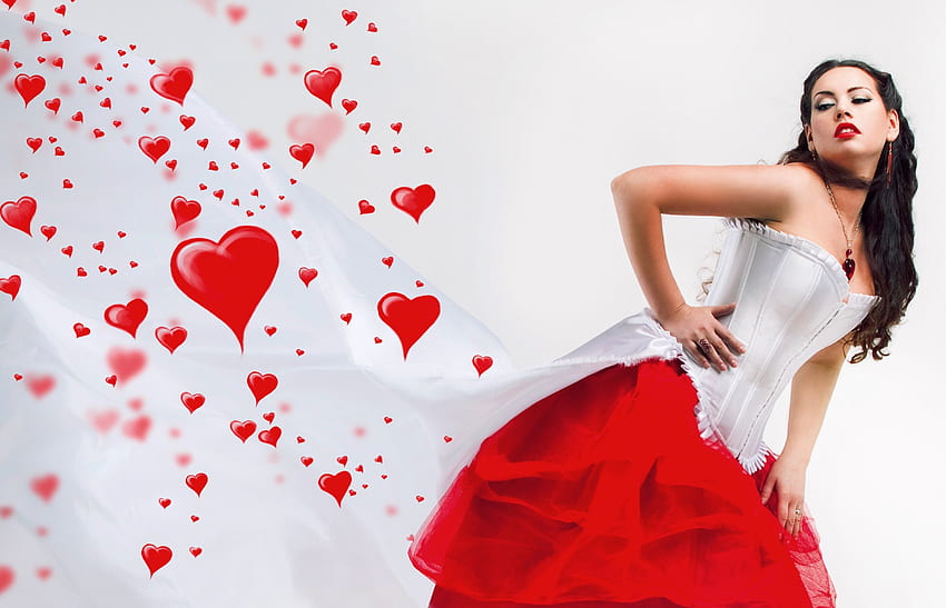 RED PASSION, Corset, Heart, Girls, RED HD wallpaper