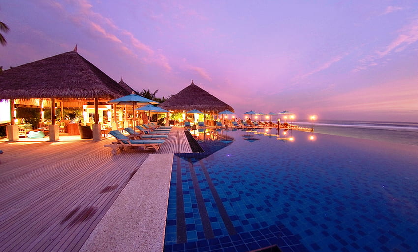 Beach, , , Evening, Tropics, Resort, Maldives HD wallpaper