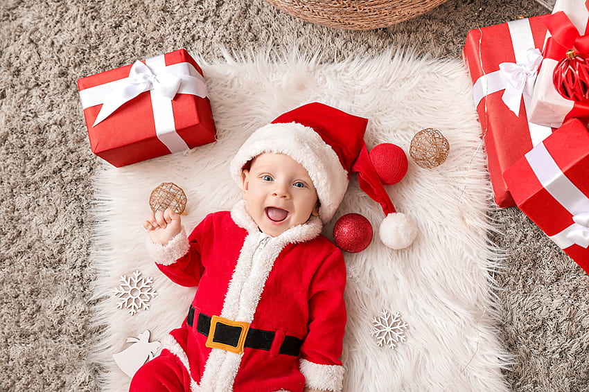 아기 새해 미소 아이 겨울 모자 눈송이 선물 유니폼, 크리스마스 아기 HD 월페이퍼