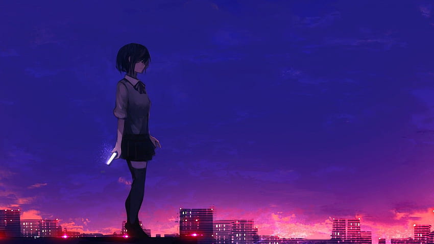 Anime Girl, Rooftop, Buildings, Sunset, School, Pink Anime Scenery HD ...
