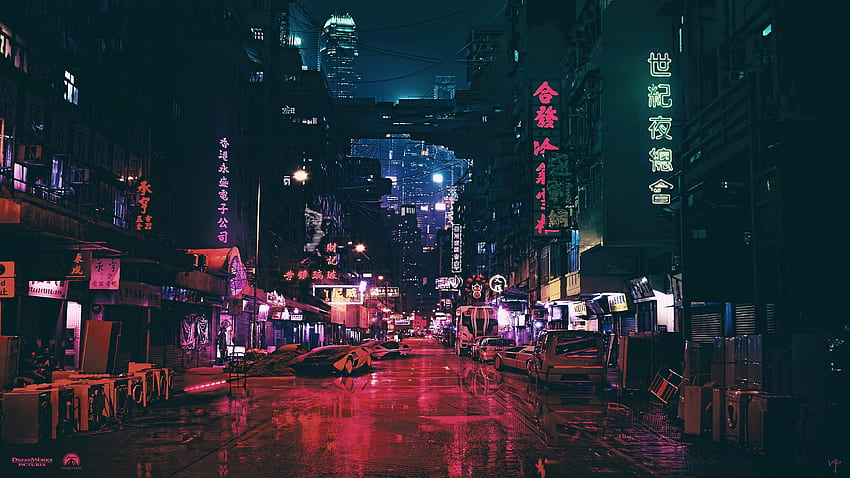 Футуристичен китайски квартал през нощта. Град, Футуристичен град, Киберпънк град, Китайска улица HD тапет