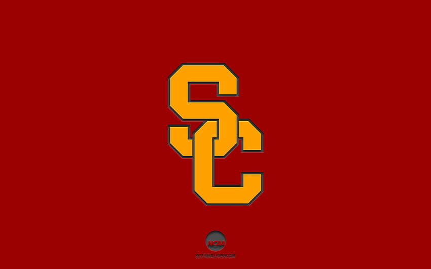 Trojany USC, bordowe tło, drużyna futbolu amerykańskiego, godło trojanów USC, NCAA, Kalifornia, USA, futbol amerykański, logo trojanów USC Tapeta HD