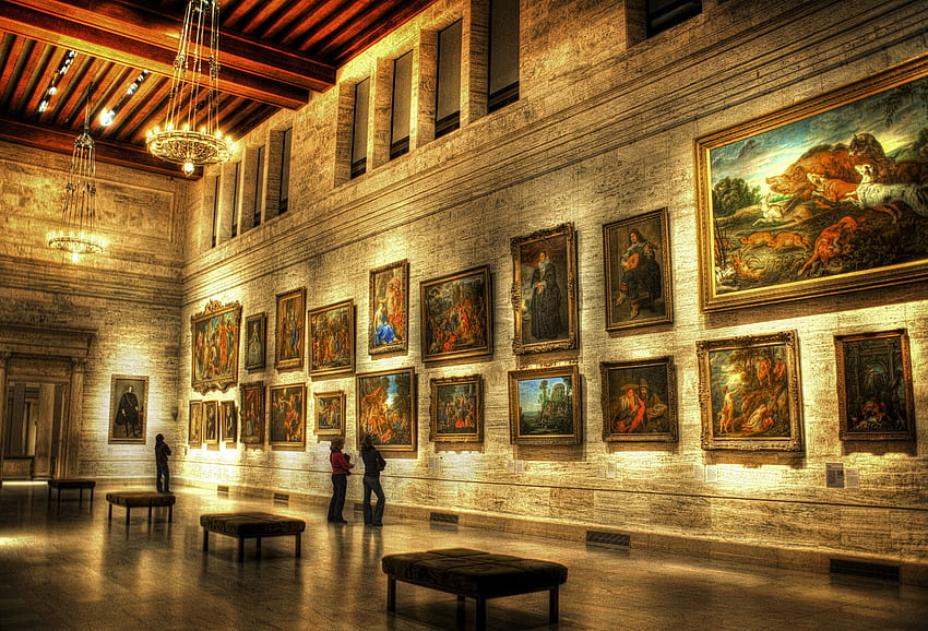 La galería, salón, galería, viejos maestros, arte, galería de arte, pinturas, visualización fondo de pantalla