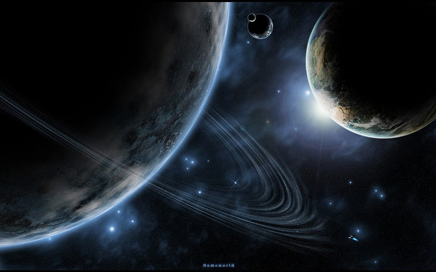 blaue planeten, blau, ringe, planeten HD-Hintergrundbild