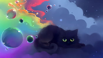 Black Curious Cat, cute, anime, black cat, painting, curious, black, cat,  HD wallpaper | Peakpx