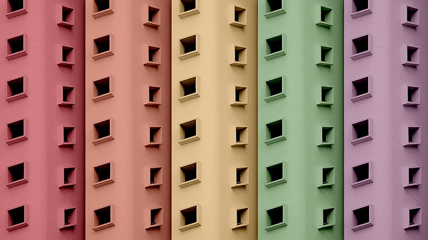 Buildings, colorful windows, art HD wallpaper