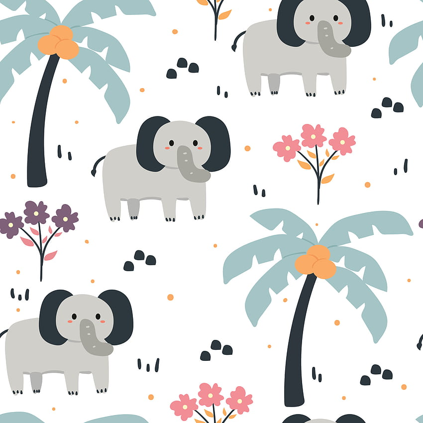 seamless pattern cute cartoon elephant and plant. for kids , fabric print, and gift wrapping paper 5390485 Vector Art at Vecteezy, Cute Girly Elephant HD phone wallpaper