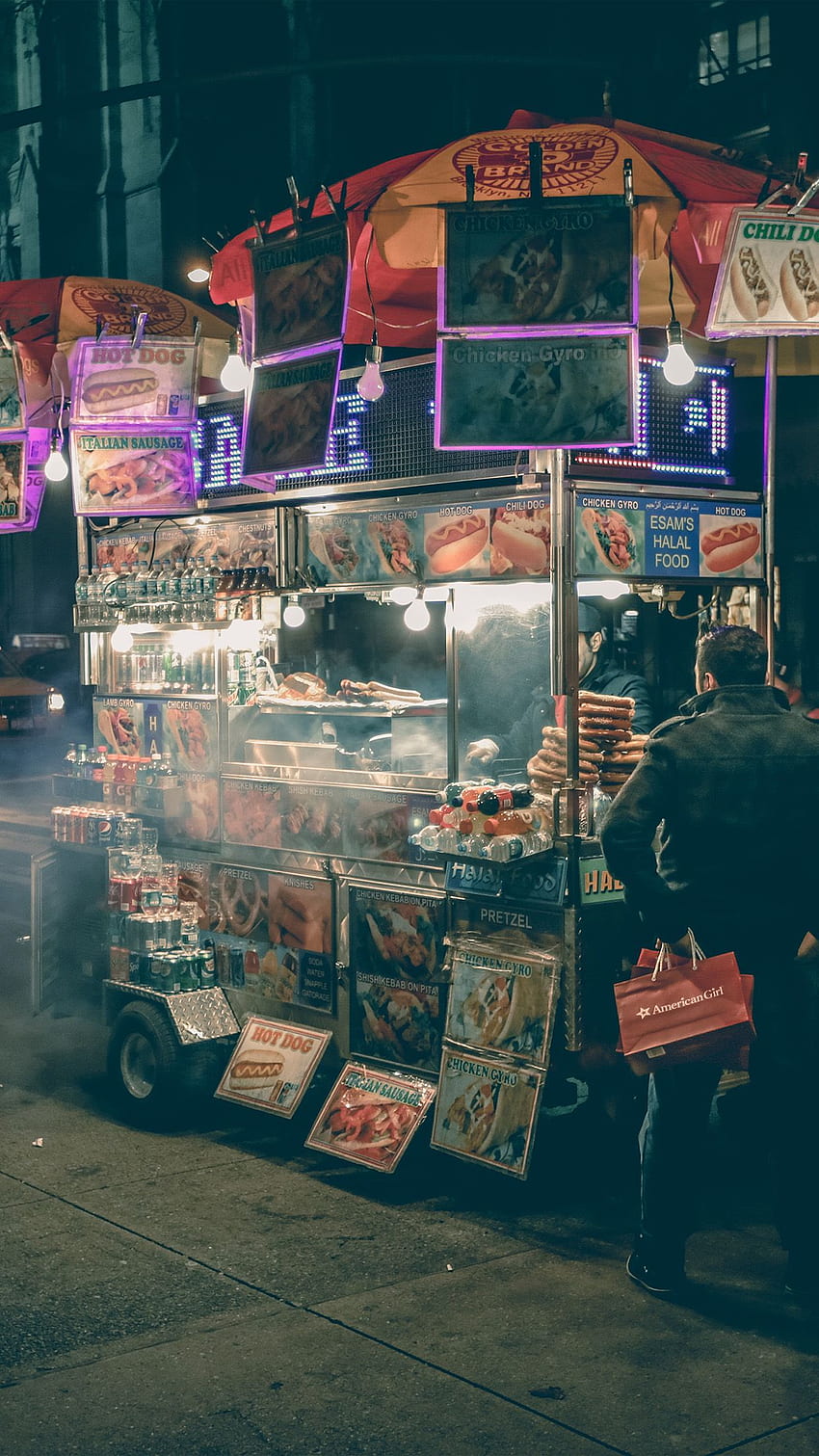 Food Truck Hotdog Night City HD phone wallpaper