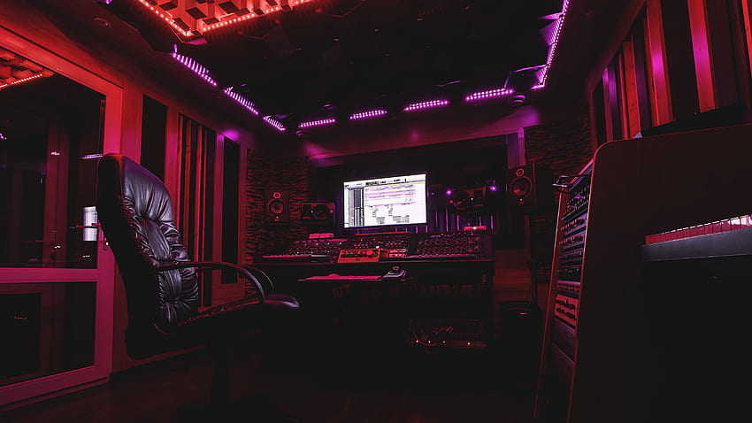 sound recording, studio, music, neon u 16:9 background, Recording HD wallpaper