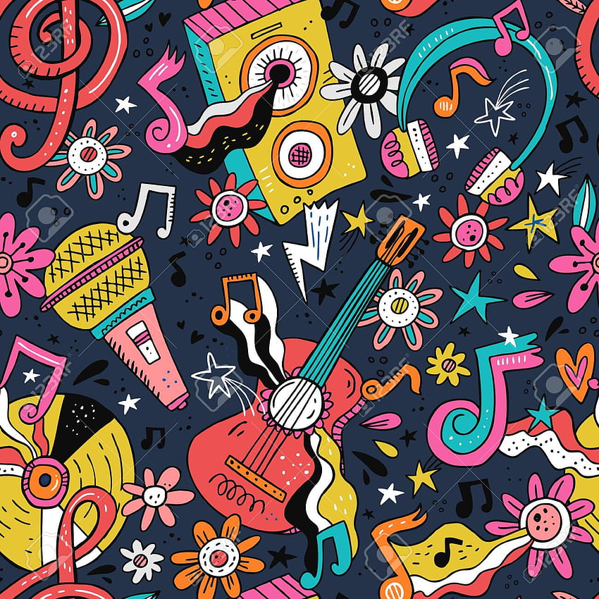 Rock N Roll Doodle Vector Seamless Pattern Hippie Music Cartoon [] untuk , Ponsel & Tablet Anda. Jelajahi Vintage Musik Langsung. Musik Langsung Vintage, Langsung wallpaper ponsel HD