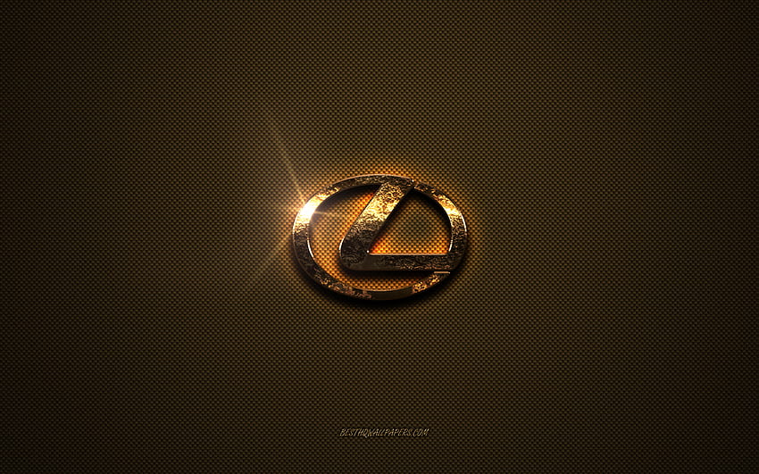 Златно лого на Lexus, произведения на изкуството, кафяв метален фон, емблема на Lexus, творчески, лого на Lexus, марки, Lexus HD тапет