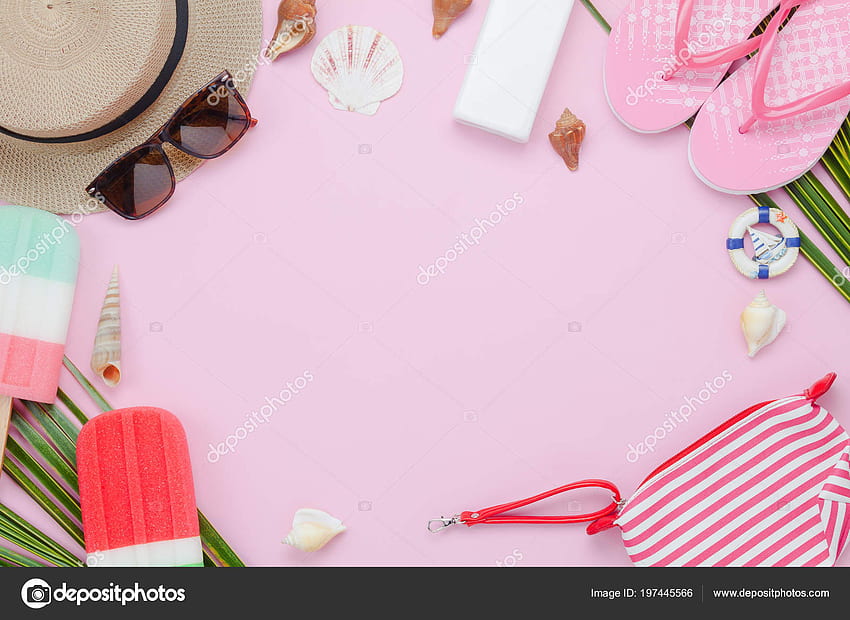 Pink Beach Flat Lay, Pink Girly Beach HD wallpaper