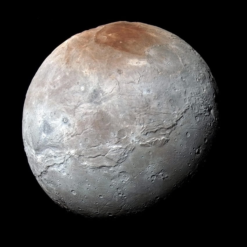 Charon ดวงจันทร์ขนาดใหญ่ของดาวพลูโตเปิดเผยประวัติศาสตร์ที่มีสีสันและความรุนแรง NASA Moon วอลล์เปเปอร์โทรศัพท์ HD