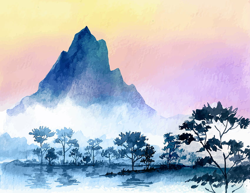 Wrought Studio Chilhowie Removable Watercolor Mountains Wall Mural HD wallpaper