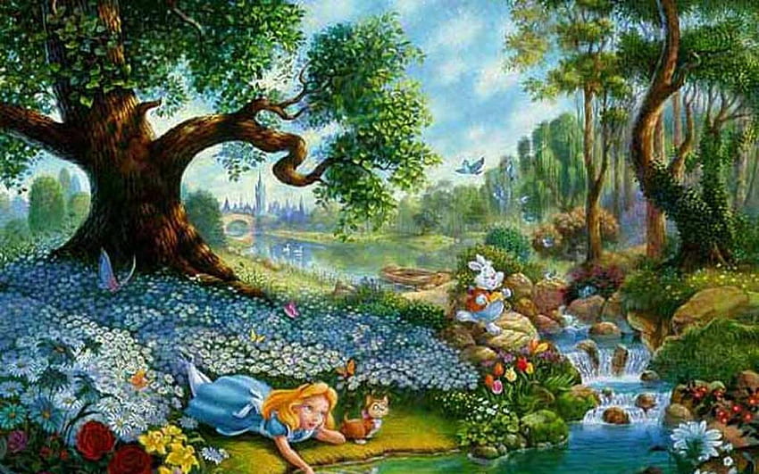 Disney Thomas Kinkade Gallery - Surrealism Alice In Wonderland - & Background, Thomas Kincade HD wallpaper