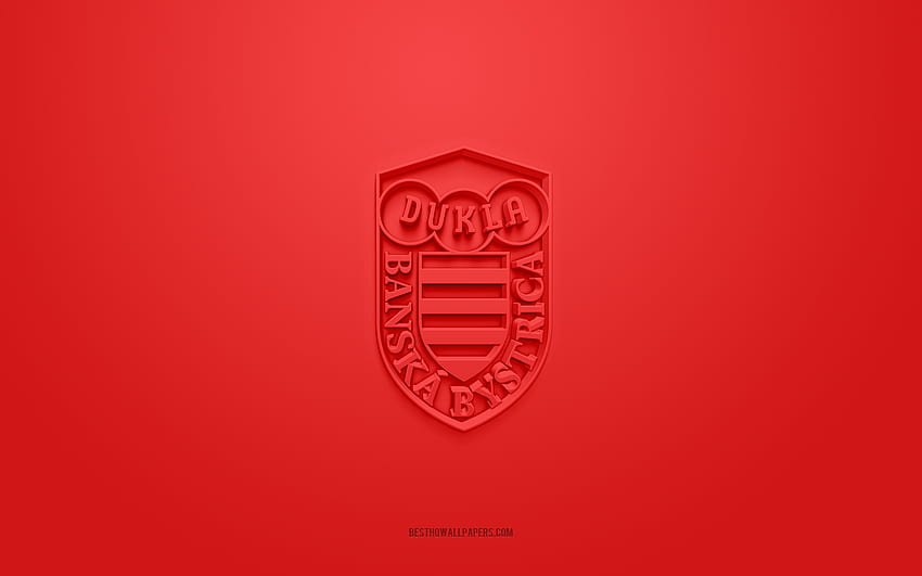 MFK Dukla Banska Bystrica, creative 3D logo, red background, Fortuna Liga, 3d emblem, Slovak football club, Slovakia, 3d art, football, MFK Dukla Banska Bystrica 3d logo HD wallpaper