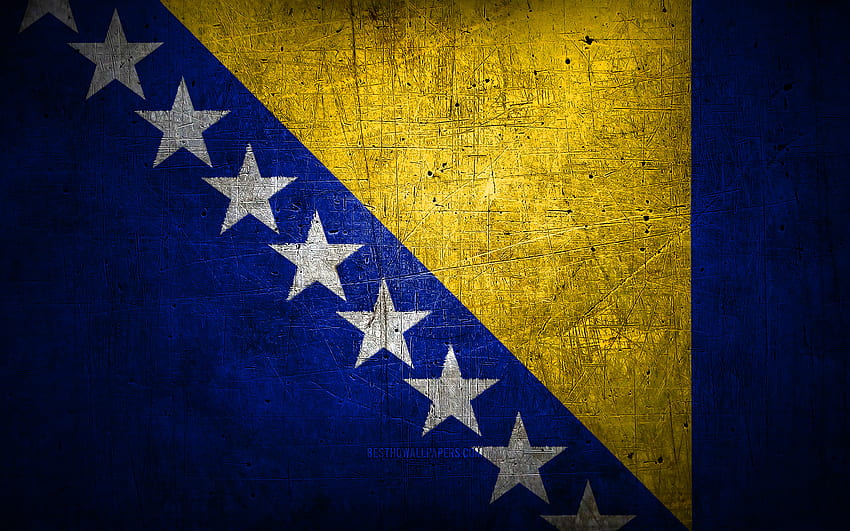 Босненско метално знаме, гръндж изкуство, европейски държави, Ден на Босна и Херцеговина, национални символи, знаме на Босна и Херцеговина, метални знамена, знаме на Босна и Херцеговина, Европа, босненско знаме, Босна и Херцеговина HD тапет