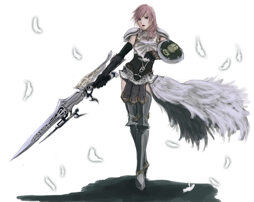 Final Fantasy XIII-2 ~ Lightning's Outfit, pióra, miecz, broń, final fantasy xiii-2, piorun farron, zbroja Tapeta HD