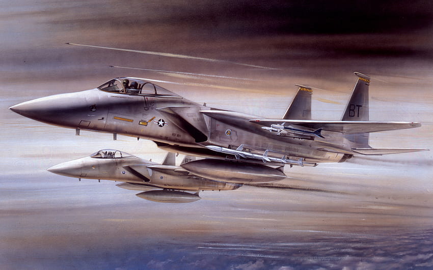McDonnell Douglas F-15 Eagle, F-15A, เครื่องบินรบอเมริกัน, กองทัพอากาศสหรัฐ, เครื่องบินทหาร, การบินต่อสู้, วาดเครื่องบินรบ วอลล์เปเปอร์ HD