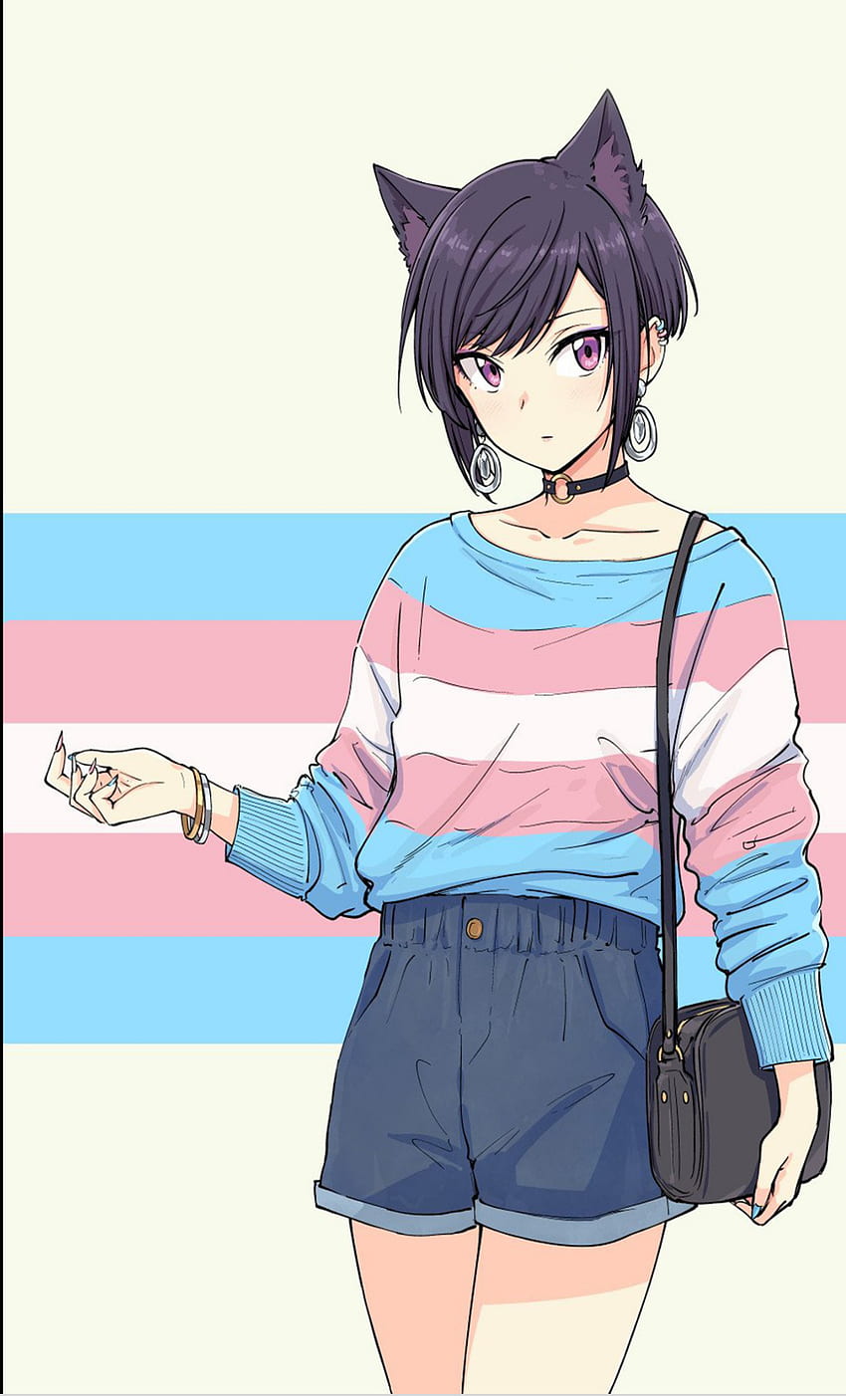 Chica anime transgénero, lgbtq, lgbt, trans fondo de pantalla del teléfono