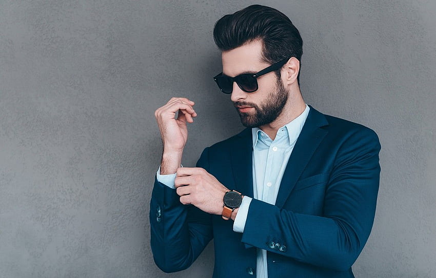 style, background, wall, watch, glasses, hairstyle, costume, male, shirt, beard, guy, jacket for , section мужчины, Men Hair Style HD wallpaper