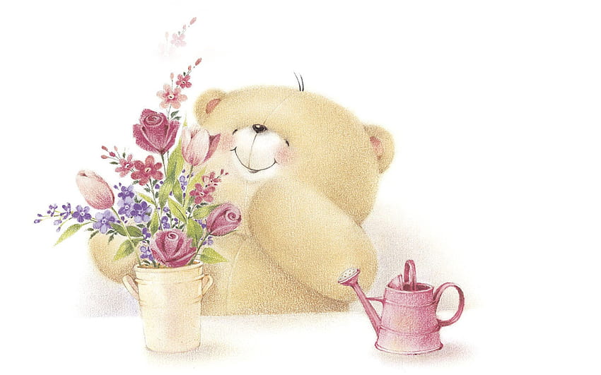 Forever Friends Teddy Bear Love flowers HD wallpaper