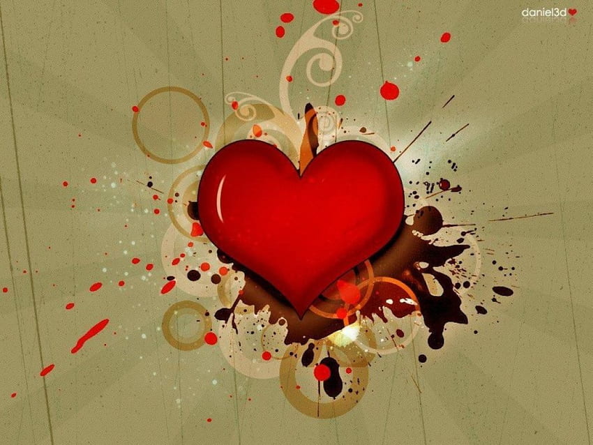 Red Heart, circles, paint splatter HD wallpaper