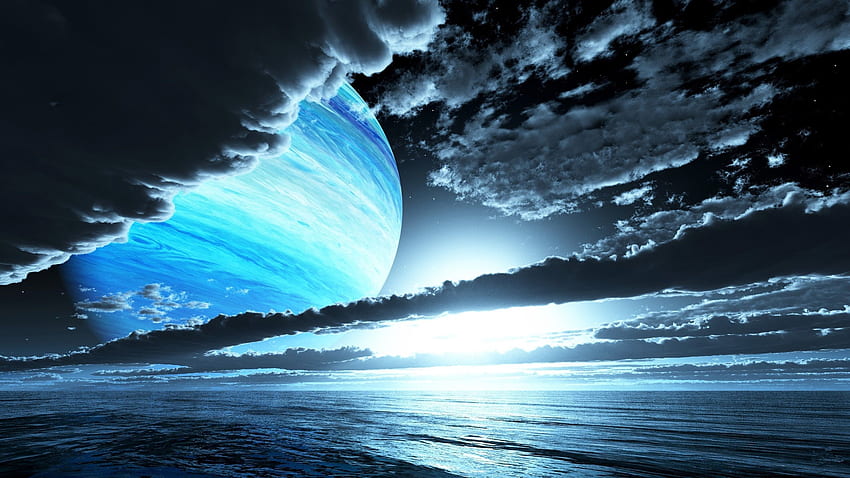 Sky, clouds, planets, evening, sunset, sea Q ,, Dell 2560 X 1440 HD wallpaper