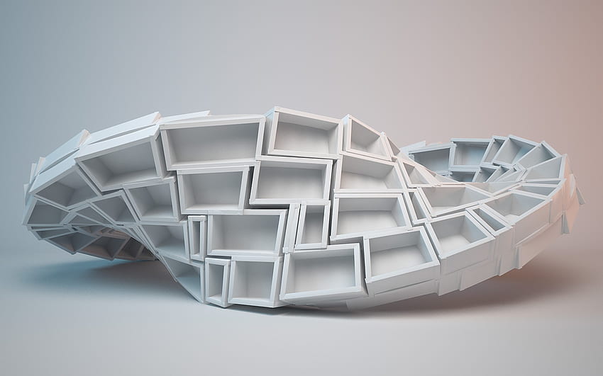 디지털 아트 렌더링 3D 간단한 배경 뫼비우스 스트립 자 사각형 추상 흰색 그라디언트 HD 월페이퍼