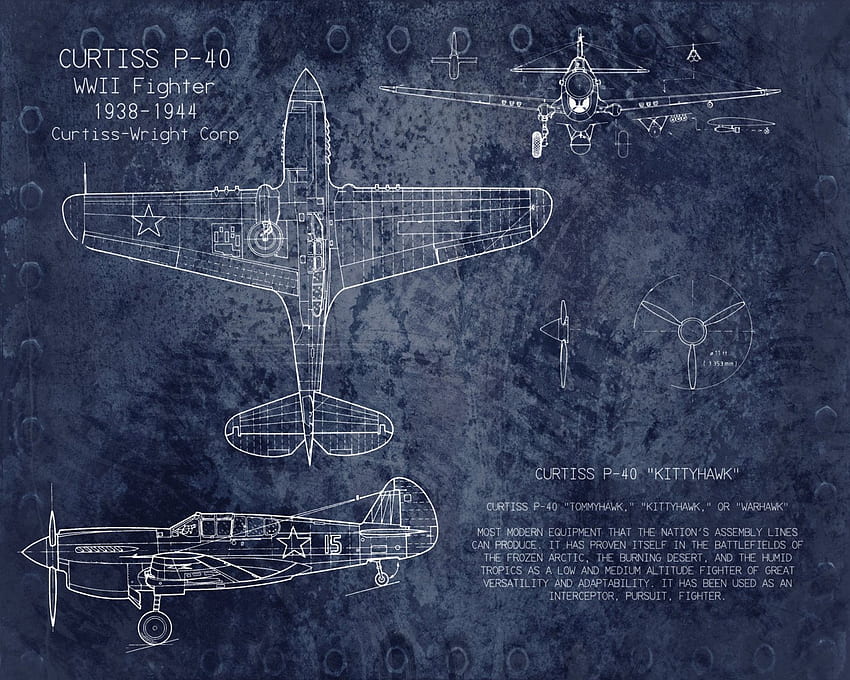 Curtiss P40 第二次世界大戦の飛行機の青アート 8 x 10、ScarletBlvd 作、25.00 ドル。 設計図アート, 飛行機アート, 設計図 高画質の壁紙