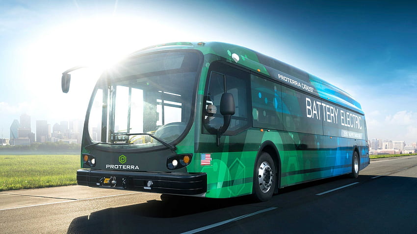Elektrobus, Proterra Catalyst E2, grüner Bus, Transport HD-Hintergrundbild