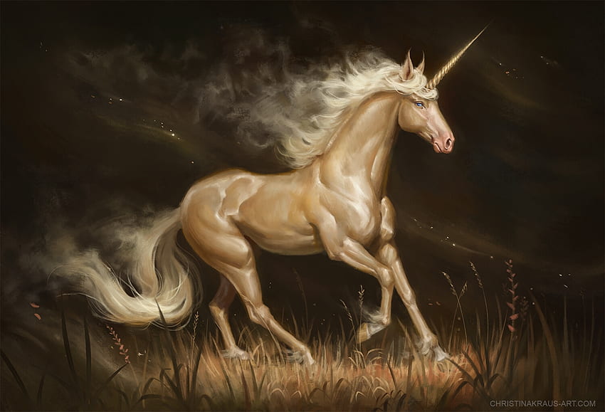 Unicorn, brown, fantasy, christina kraus, art HD wallpaper
