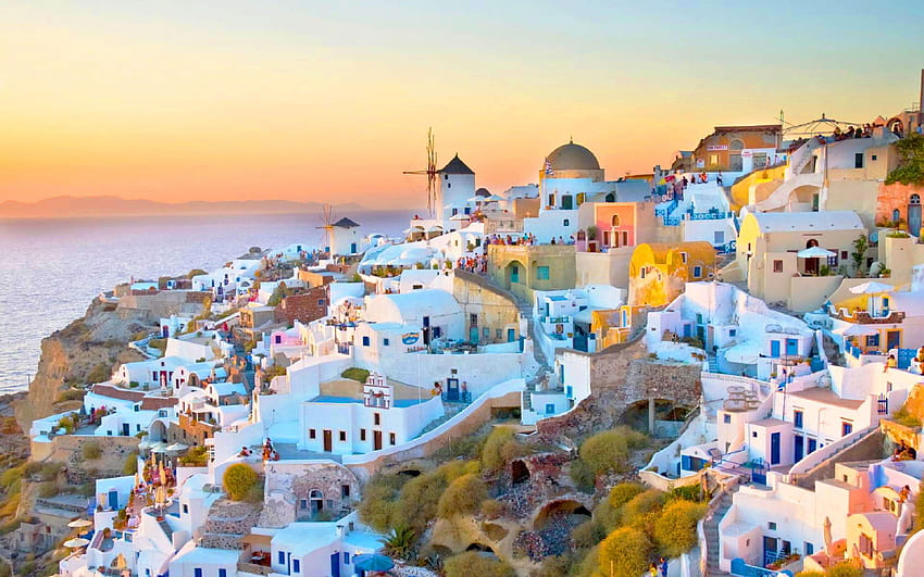 Oia Village On Santorini Island In Greece Sunset Landscape. Europe ...