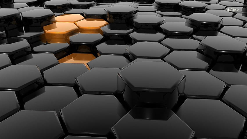 Golden hexagons in the black honeycomb - 3D HD wallpaper