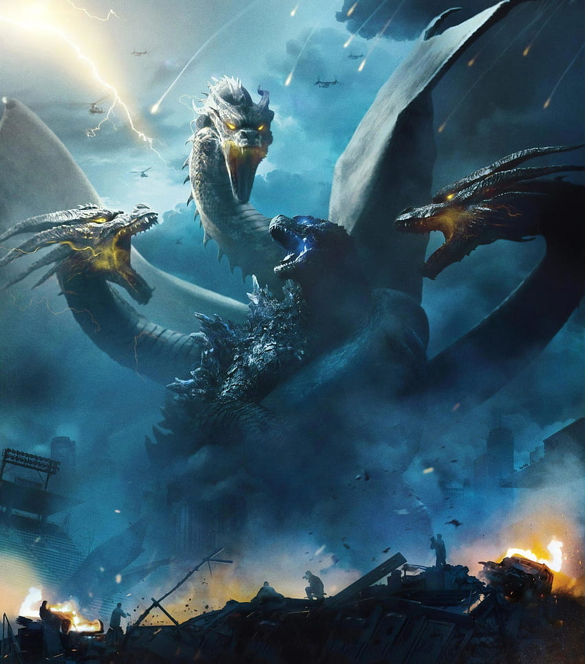 Film 2019, Godzilla: King of The Monsters, Dragon vs Godzilla, poster wallpaper ponsel HD