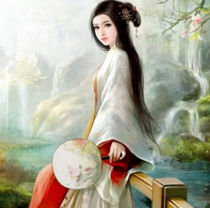 Bridge, sublime, oriental, long hair, beauty, nice, lady, flower, maiden, angelic, female, sweet, divine, gorgeous, chinese, girl, beautiful, pretty, lovely HD wallpaper