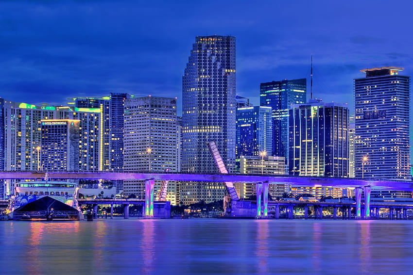 Miami Downtown Florida Cityscape, Florida Night HD wallpaper