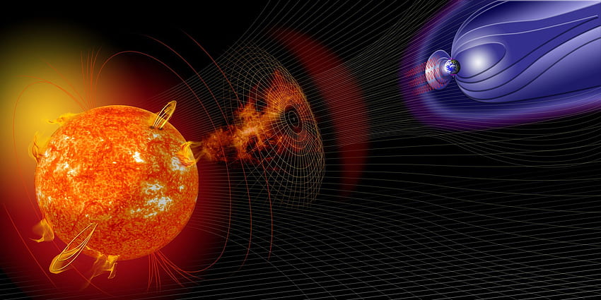 Буря на фона на планетата. Слънчево изригване, Геомагнитна буря, Земно магнитно поле HD тапет
