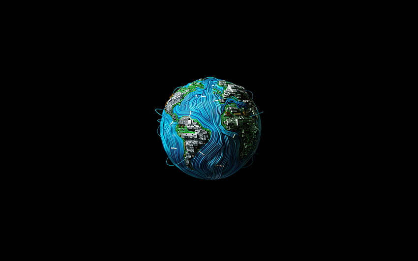 Tierra 3D, mínimo, Conceptos de red, galaxia, Tierra, arte digital, Minimailsm de la Tierra, ciencia ficción, universo, NASA, planetas, Tierra desde el espacio fondo de pantalla