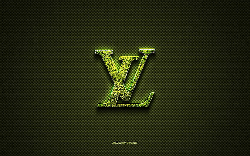 Louis Vuitton logo, green creative logo, floral art logo, Louis Vuitton emblem, green carbon fiber texture, Louis Vuitton, creative art HD wallpaper