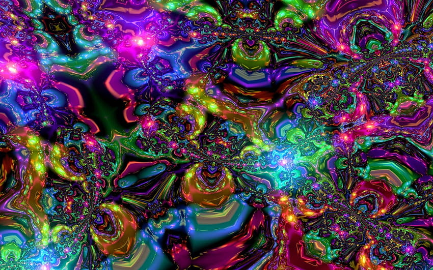 Psychedelic Art, blue, purple, shapes, pink, abstract, yellow, green, psychedelic HD wallpaper