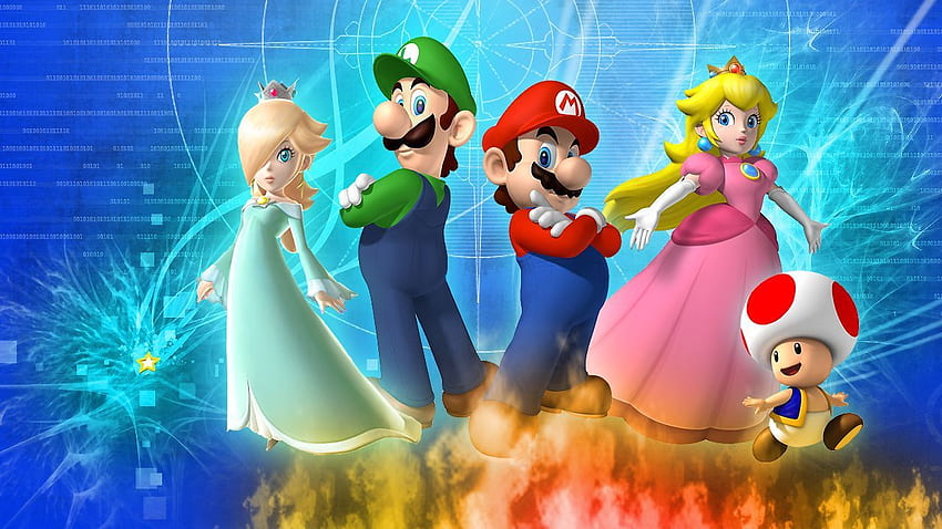 Розалина, Луиджи, Марио, принцеса Праскова и жаба. Super Mario, Princess Peach Toadstool HD тапет
