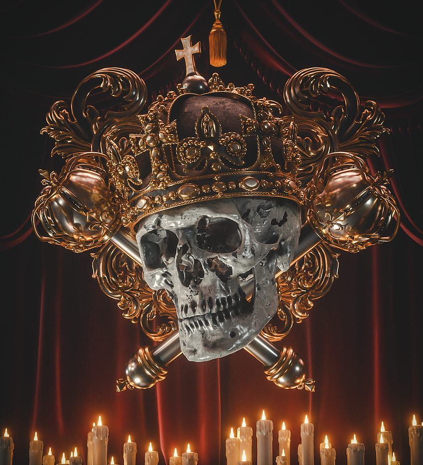 Корона на черепа, златна корона, глава HD тапет за телефон