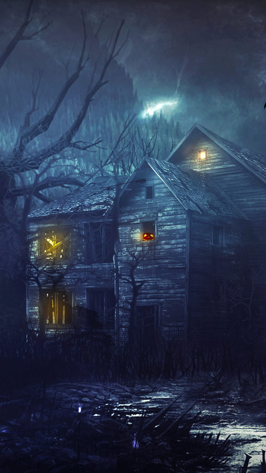 Празничен Хелоуин, къща с духове iPhone HD тапет за телефон