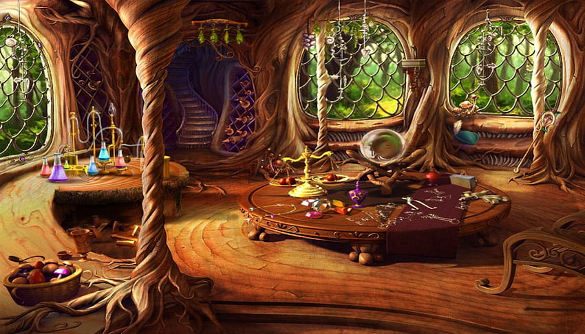Elf Hall, imut, rumah pohon, brankas anak, fantasi Wallpaper HD