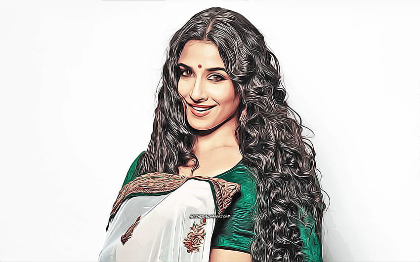 Vidya Balan, , vector art, Bollywood, indian actress, celebrity drawings, Vidya Balan drawing, indian celebrity, movie stars, Vidya Balan HD wallpaper