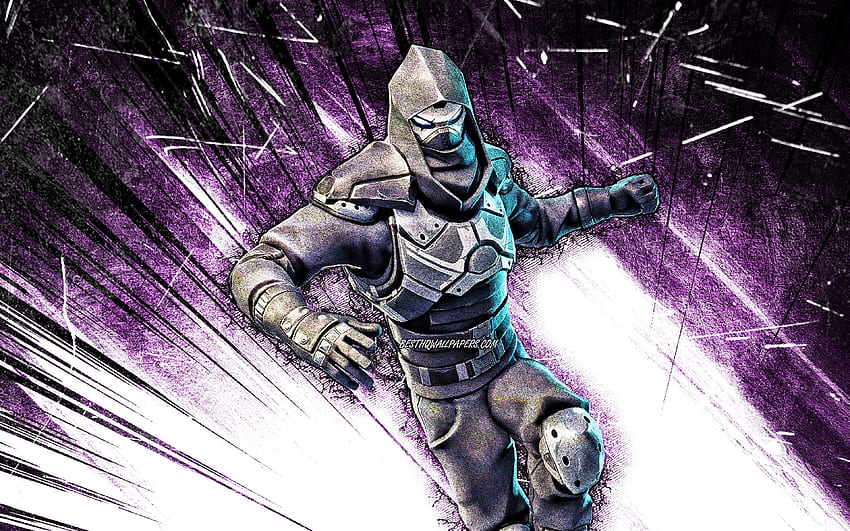 Enforcer, Grunge-Kunst, Fortnite Battle Royale, Fortnite-Charaktere, Enforcer Skin, violette abstrakte Strahlen, Fortnite, Enforcer Fortnite HD-Hintergrundbild