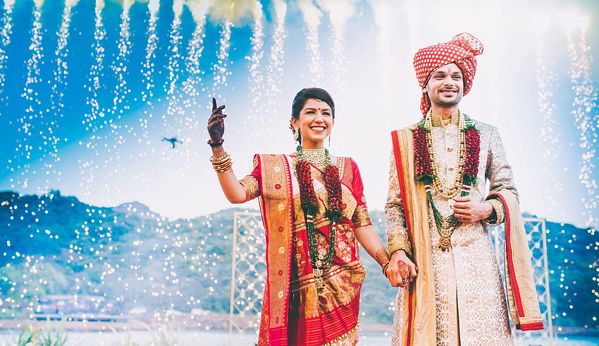 Indyjska grafika ślubna panna młoda i pan młody, hinduskie wesele Tapeta HD